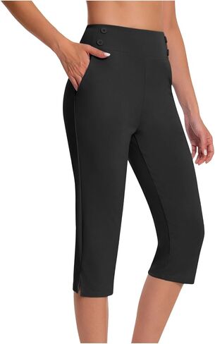 Work Pants for Women Summer High Waisted Stretchy Capris Dressy Casual Golf Capri Pants Pull On Slacks with Pockets in Kuwait