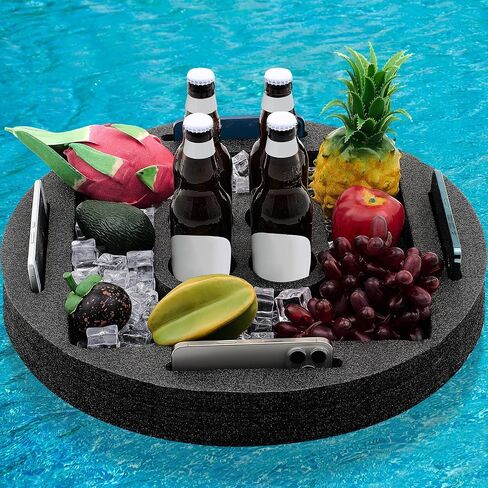 Large Floating Drink Holder Black Floating Refreshment Table Tray 5 Compartment Versatile and Portable Floating Pool Tray for Swimming Pool Accessories Hot Tub Beach and Party Decor in Saudi Arabia