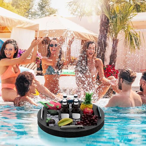 Large Floating Drink Holder Black Floating Refreshment Table Tray 5 Compartment Versatile and Portable Floating Pool Tray for Swimming Pool Accessories Hot Tub Beach and Party Decor in Saudi Arabia