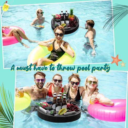 Large Floating Drink Holder Black Floating Refreshment Table Tray 5 Compartment Versatile and Portable Floating Pool Tray for Swimming Pool Accessories Hot Tub Beach and Party Decor in Saudi Arabia