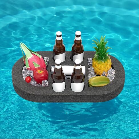 Large Floating Drink Holder Black Floating Refreshment Table Tray 5 Compartment Versatile and Portable Floating Pool Tray for Swimming Pool Accessories Hot Tub Beach and Party Decor in Saudi Arabia