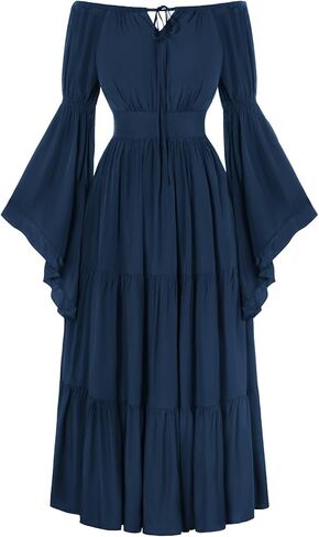 قرمزي الظلام عصر النهضة ملابس النساء قبالة الكتف الطويل جرس الأكمام من العصور الوسطى in Kuwait