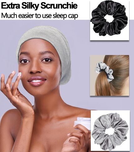 Satin Bonnet for Sleeping Night Cap, Satin Lined Silk Bonnet Large Sleep Cap for Curly Braids Hair Beanie Black Women in Kuwait