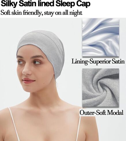 Satin Bonnet for Sleeping Night Cap, Satin Lined Silk Bonnet Large Sleep Cap for Curly Braids Hair Beanie Black Women in Kuwait