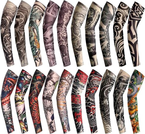 Boao 20 Pcs Men's Cooling Arm Sleeves Long Fingerless Arm Cover Anti Slip UV Protection Sports Temporary Tattoo Arm Sleeves in Kuwait
