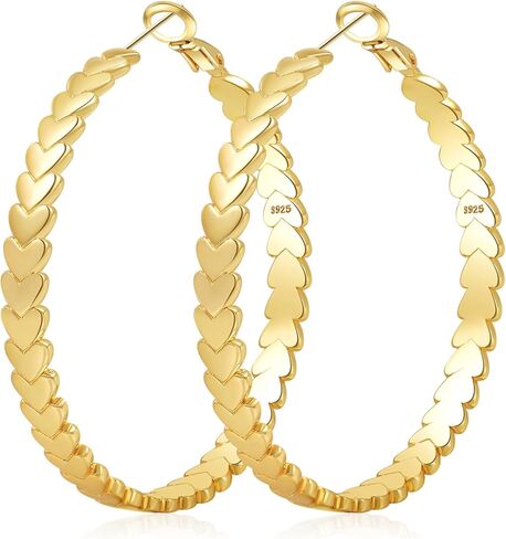 925 Sterling Silver Hoop Earrings for Women Hypoallergenic Heart Large Hoops Earrings Dainty Sterling Silver Heart Earring Hoops for Women 40/50/60/70mm in Saudi Arabia
