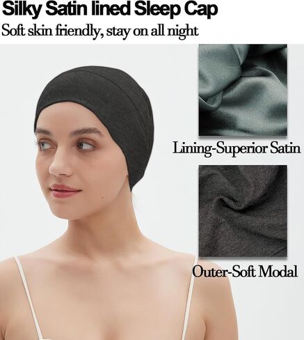 Satin Bonnet for Sleeping Night Cap, Satin Lined Silk Bonnet Large Sleep Cap for Curly Braids Hair Beanie Black Women in Kuwait
