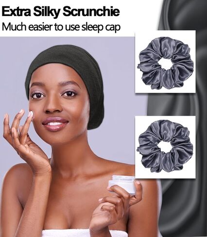Satin Bonnet for Sleeping Night Cap, Satin Lined Silk Bonnet Large Sleep Cap for Curly Braids Hair Beanie Black Women in Kuwait