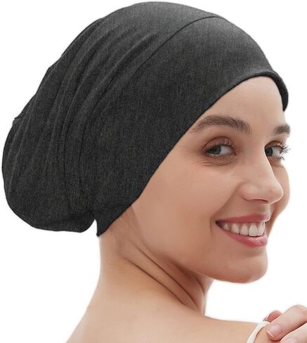 Satin Bonnet for Sleeping Night Cap, Satin Lined Silk Bonnet Large Sleep Cap for Curly Braids Hair Beanie Black Women in Kuwait