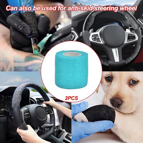 Car Steering Wheel Cover Wrap Tape, 2PCS Non-Slip Sweat-Absorbent Steering Wheel Protective Strap Bandage, Breathable Vehicle Interior Accessories, Universal for SUV RV Truck (Black) in Kuwait