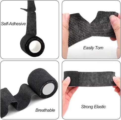 Car Steering Wheel Cover Wrap Tape, 2PCS Non-Slip Sweat-Absorbent Steering Wheel Protective Strap Bandage, Breathable Vehicle Interior Accessories, Universal for SUV RV Truck (Black) in Saudi Arabia