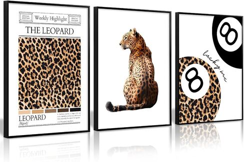 Cheetah Trendy Wall Art Preppy Leopard Canvas Print Cheetah Room Wall Decor 8 Ball Poster Y2k Pink Coquette Luxury Print Lucky Aesthetic Fashion Pictures for Bedroom 12x16x3 Inch Unframed in Saudi Arabia