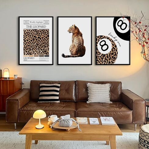 Cheetah Trendy Wall Art Preppy Leopard Canvas Print Cheetah Room Wall Decor 8 Ball Poster Y2k Pink Coquette Luxury Print Lucky Aesthetic Fashion Pictures for Bedroom 12x16x3 Inch Unframed in Saudi Arabia