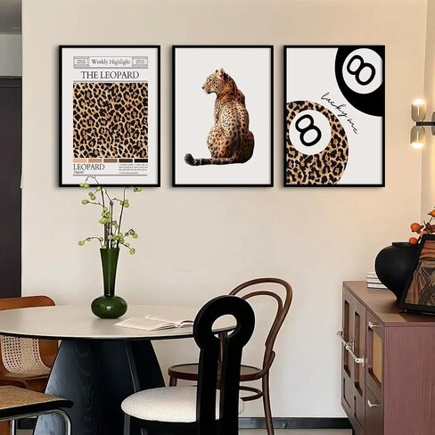 Cheetah Trendy Wall Art Preppy Leopard Canvas Print Cheetah Room Wall Decor 8 Ball Poster Y2k Pink Coquette Luxury Print Lucky Aesthetic Fashion Pictures for Bedroom 12x16x3 Inch Unframed in Saudi Arabia