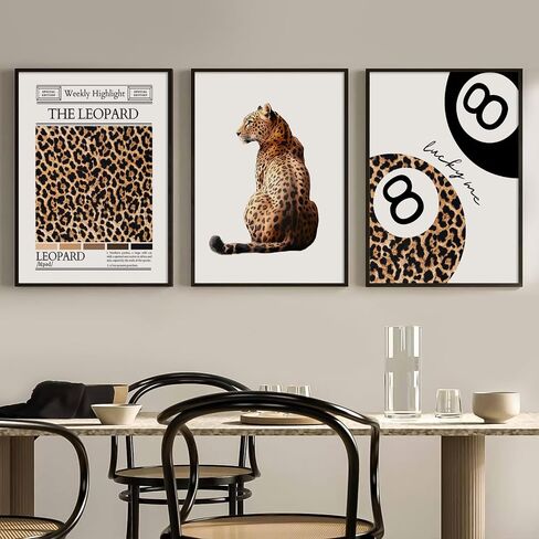 Cheetah Trendy Wall Art Preppy Leopard Canvas Print Cheetah Room Wall Decor 8 Ball Poster Y2k Pink Coquette Luxury Print Lucky Aesthetic Fashion Pictures for Bedroom 12x16x3 Inch Unframed in Saudi Arabia