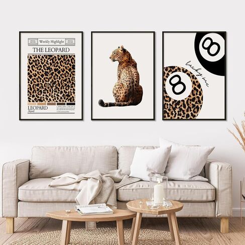 Cheetah Trendy Wall Art Preppy Leopard Canvas Print Cheetah Room Wall Decor 8 Ball Poster Y2k Pink Coquette Luxury Print Lucky Aesthetic Fashion Pictures for Bedroom 12x16x3 Inch Unframed in Saudi Arabia