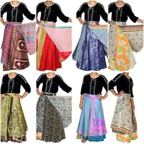 05 PCS Indian Vintage Long Silk Women Wrap Skirts Boho Hippie Magic Flowers Summer Skirt Saree Skirts. Multicolor, 46 Regular in Saudi Arabia