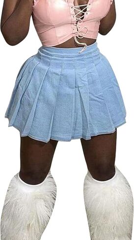 SEMATOMALA Women's Y2K Denim Pleated Mini Skirt Casual Summer Juniors Teen Girls Blue Jean Tennis Skater A-line Skirt in Saudi Arabia