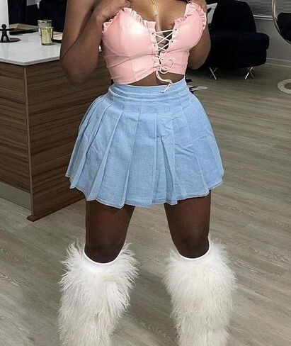 SEMATOMALA Women's Y2K Denim Pleated Mini Skirt Casual Summer Juniors Teen Girls Blue Jean Tennis Skater A-line Skirt in Saudi Arabia