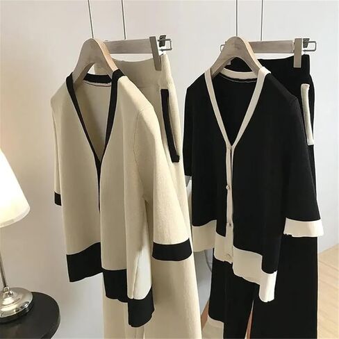 Women Plus Size Two Piece Set Knitting V-Neck Cardigan Half Sleeve Sweater+High Waist Wide Leg Pants Outifits in Kuwait