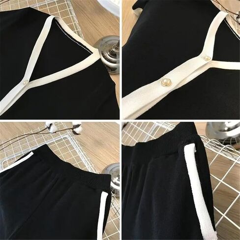 Women Plus Size Two Piece Set Knitting V-Neck Cardigan Half Sleeve Sweater+High Waist Wide Leg Pants Outifits in Kuwait