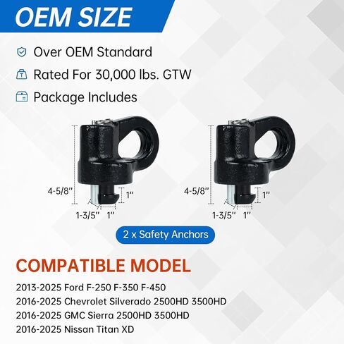 60617 30k Puck System Gooseneck Safety Chain Anchors for 2013-2024 Dodge Ram 2500 3500, High-Strength Cast Steel Gooseneck Hitch Safety Anchors with Carbide Black Powder Coat Finish, 2 Pcs in Saudi Arabia