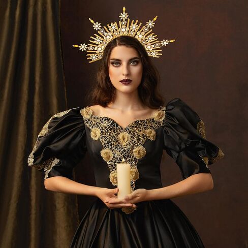 Fantherin Mary Halo Crown Headband Spiked Zip Tie Halo Crown Sunburst Goddess Headpiece with Crystal Style-4-Gold in Kuwait