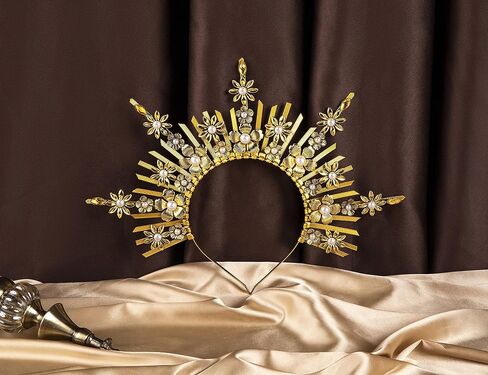 Fantherin Mary Halo Crown Headband Spiked Zip Tie Halo Crown Sunburst Goddess Headpiece with Crystal Style-4-Gold in Kuwait