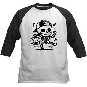 CafePress Halloween Dancing Skeleton Kids Baseball T Shirt Kids Cotton Baseball Jersey, 3/4 Raglan Sleeve Shirt in Kuwait