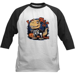 Cafepress T rex أو علاج الأطفال البيسبول T Shirt Kids Cotton Baseball Jersey ، 3/4 Raglan Sleeve Shirt in Kuwait