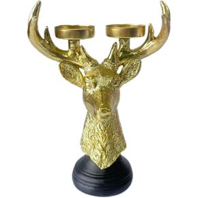 Reindeer Head Candle Holders - Vintage Gold Deer Candle Sticks for Christmas Decor, Holiday Wedding Gifts, Farmhouse Centerpiece & Fireplace Mantel Decorations in Saudi Arabia
