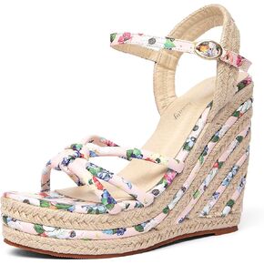 getmorebeauty Women's Espadrille Wedge Sandals Flower Pattern Ankle Strap Open Toe Platform High Heel Sandals Dress Shoes in Kuwait