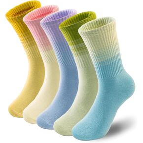 Women‘s Athletic Running Crew Socks，Cute Cotton mid-Calf Socks，Above Ankle High，Novelty Fun Colorful Design，Pack of 5 in Saudi Arabia