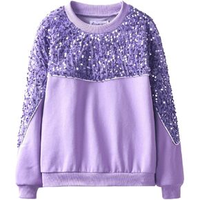 WELAKEN Girls Sequin Sweatshirt Kids Sparkle Crewneck Long Sleeve Pullover Tops in Kuwait