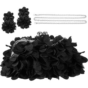 Women Evening Bag Floral Clutch Purse Flower Dangle Earrings Set with 2 Detachable Chain for Wedding, Party, Prom in Kuwait