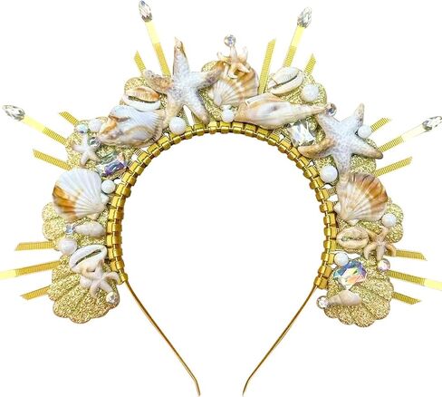 JeVenis Mermaid Crown Headband Seashell Crown Siren Costume Women Gold Halo Headpiece for Mermaid Sirens Goddess Cosplay Renaissance in Saudi Arabia