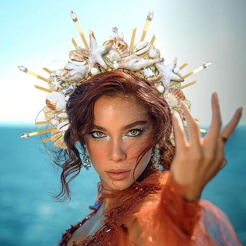 JeVenis Mermaid Crown Headband Seashell Crown Siren Costume Women Gold Halo Headpiece for Mermaid Sirens Goddess Cosplay Renaissance in Saudi Arabia