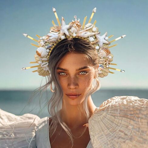 JeVenis Mermaid Crown Headband Seashell Crown Siren Costume Women Gold Halo Headpiece for Mermaid Sirens Goddess Cosplay Renaissance in Saudi Arabia