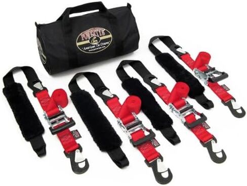 طقم مقطورة Powertye 2in × 7ft Premium مع Big Daddy Ratchet Downs ، والسنانير الآمنة ، و Soft -Tye ، وحقيبة التخزين - مصنوعة في الولايات المتحدة الأمريكية - 1500 رطل WLL / 4500 رطل. in Kuwait