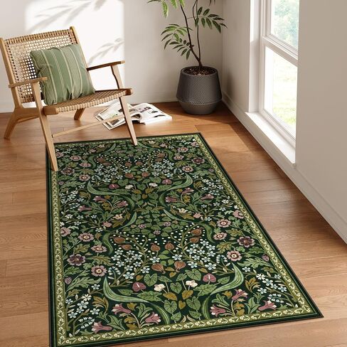 Moynesa Floral Round Rugs 6ft, Boho Green Round Living Room Area Rug, Washable Large Soft Circle Rug for Bedroom, Non Slip Ultra Thin Floor Carpet for Dining Room Guest Room, Green in Saudi Arabia