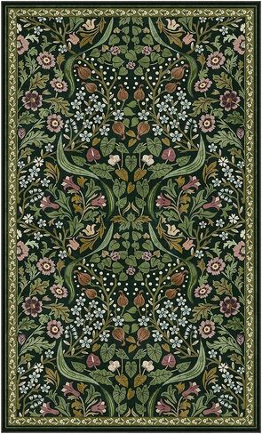 Moynesa Floral Round Rugs 6ft, Boho Green Round Living Room Area Rug, Washable Large Soft Circle Rug for Bedroom, Non Slip Ultra Thin Floor Carpet for Dining Room Guest Room, Green in Saudi Arabia