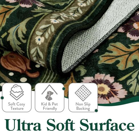 Moynesa Floral Round Rugs 6ft, Boho Green Round Living Room Area Rug, Washable Large Soft Circle Rug for Bedroom, Non Slip Ultra Thin Floor Carpet for Dining Room Guest Room, Green in Saudi Arabia