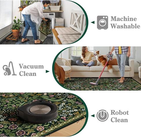 Moynesa Floral Round Rugs 6ft, Boho Green Round Living Room Area Rug, Washable Large Soft Circle Rug for Bedroom, Non Slip Ultra Thin Floor Carpet for Dining Room Guest Room, Green in Saudi Arabia