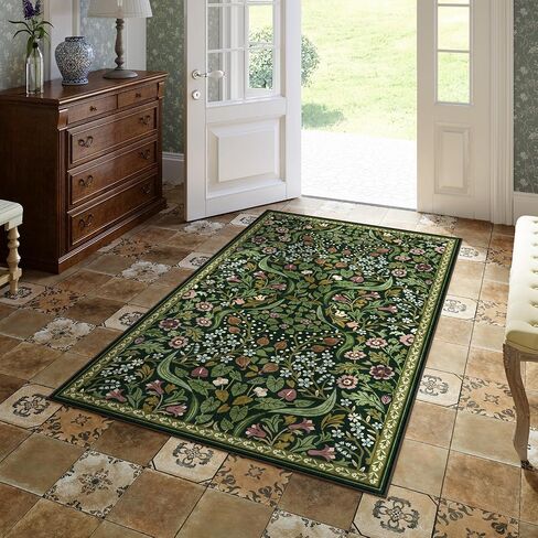 Moynesa Floral Round Rugs 6ft, Boho Green Round Living Room Area Rug, Washable Large Soft Circle Rug for Bedroom, Non Slip Ultra Thin Floor Carpet for Dining Room Guest Room, Green in Saudi Arabia