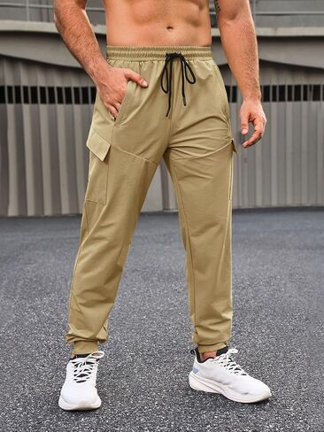 Yousify Mens Sweatpants Athletic Jogger Pants Drawstring Elastic Waist Workout Sports Track Pants with Zipper Pockets in Kuwait