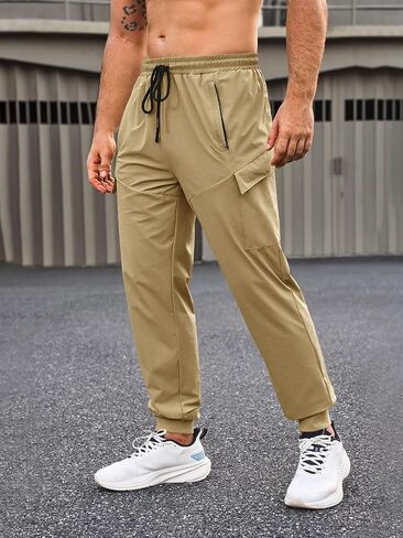 Yousify Mens Sweatpants Athletic Jogger Pants Drawstring Elastic Waist Workout Sports Track Pants with Zipper Pockets in Kuwait