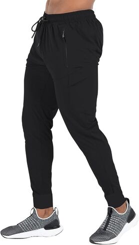Yousify Mens Sweatpants Athletic Jogger Pants Drawstring Elastic Waist Workout Sports Track Pants with Zipper Pockets in Kuwait