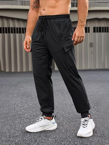 Yousify Mens Sweatpants Athletic Jogger Pants Drawstring Elastic Waist Workout Sports Track Pants with Zipper Pockets in Kuwait