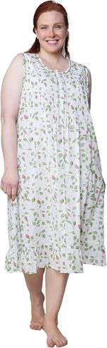 La Cera Women's Plus Size 100 ٪ Cotton Sleveless Rose Vine Lightgown in Saudi Arabia