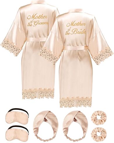 Eplaza 2 PCS Bride Robe لأم العريس مع رداء الساتان من الدانتيل ليوم الزفاف الاستعداد للاستحمام in Kuwait